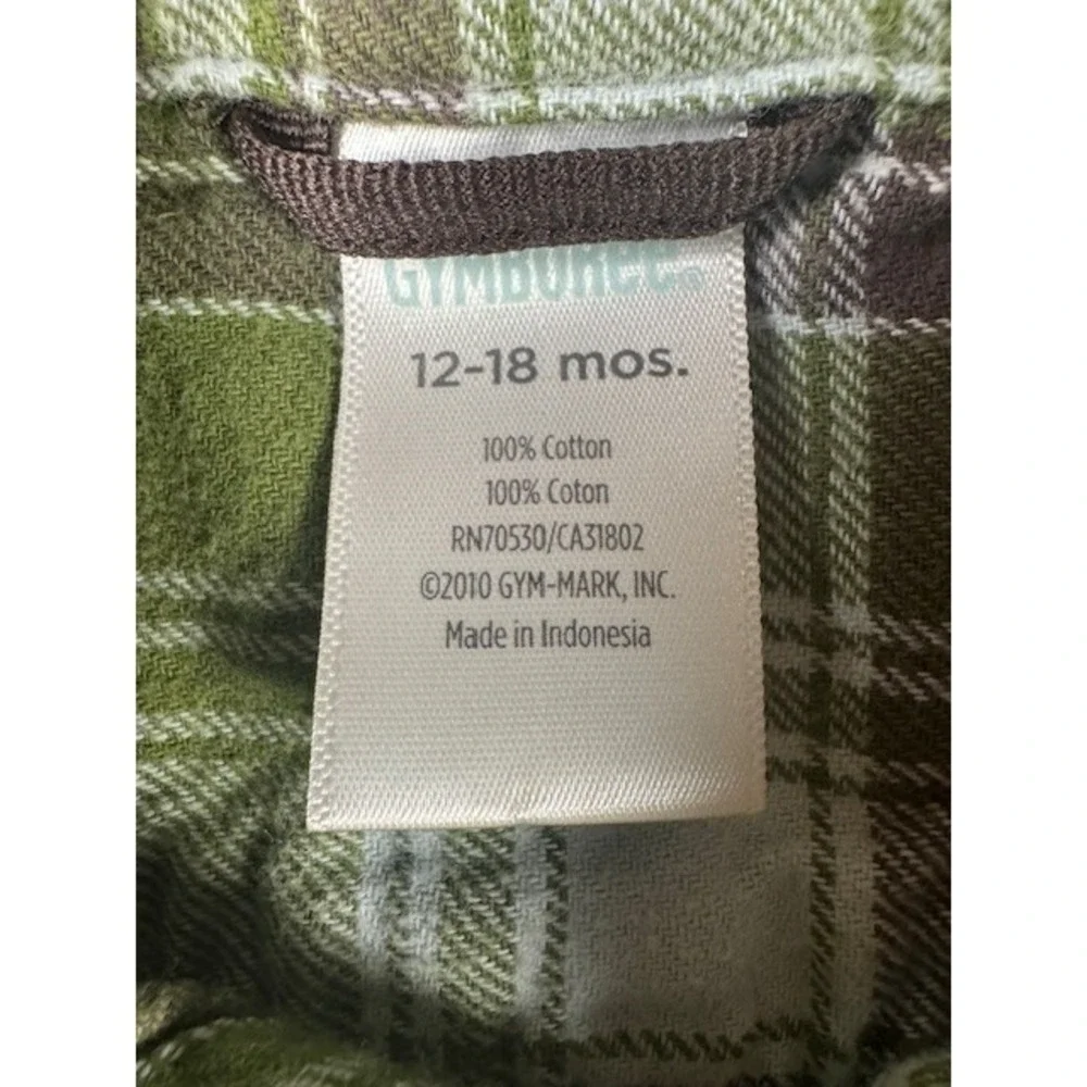 Gymboree Flannel Shirt Boys 12-18M  Plaid Cotton Button Down Long‎ Sleeve